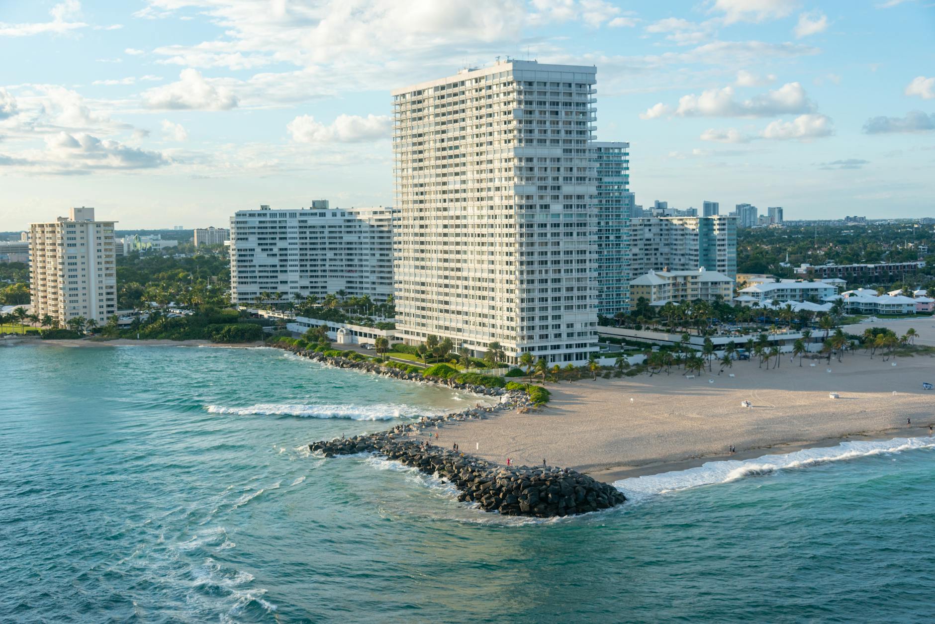 Aerial view of Bal Harbour beachfront and luxury skyscrapers in Miami