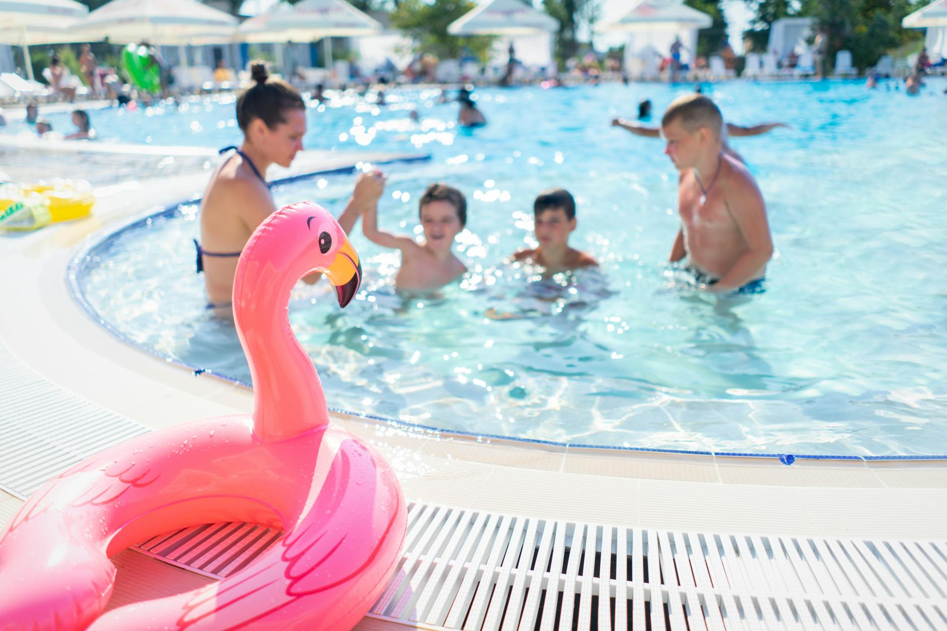 Heated outdoor pool and splash area at the Surfside Community Center