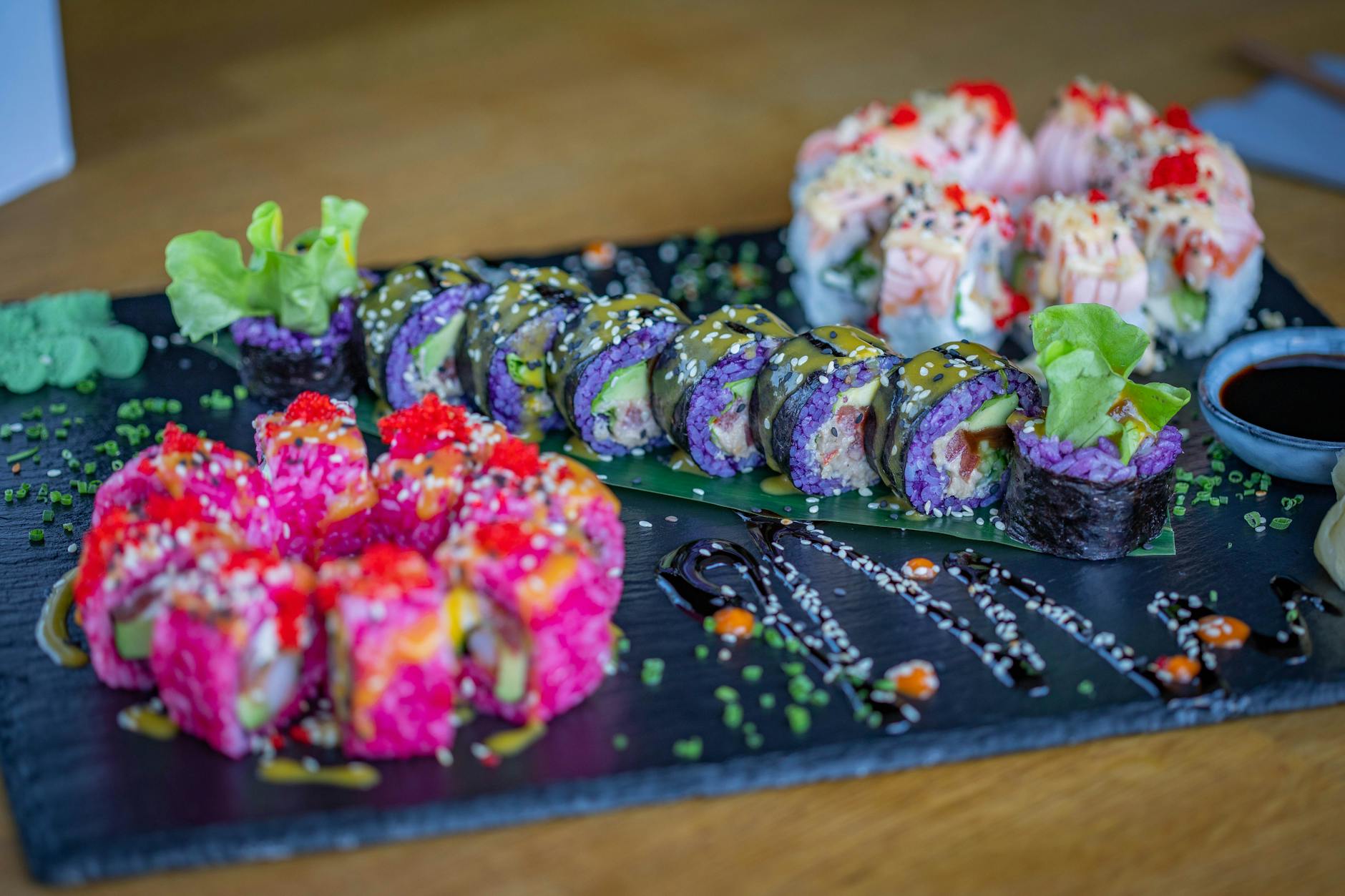 Fresh sushi at a Wynwood food hall counter