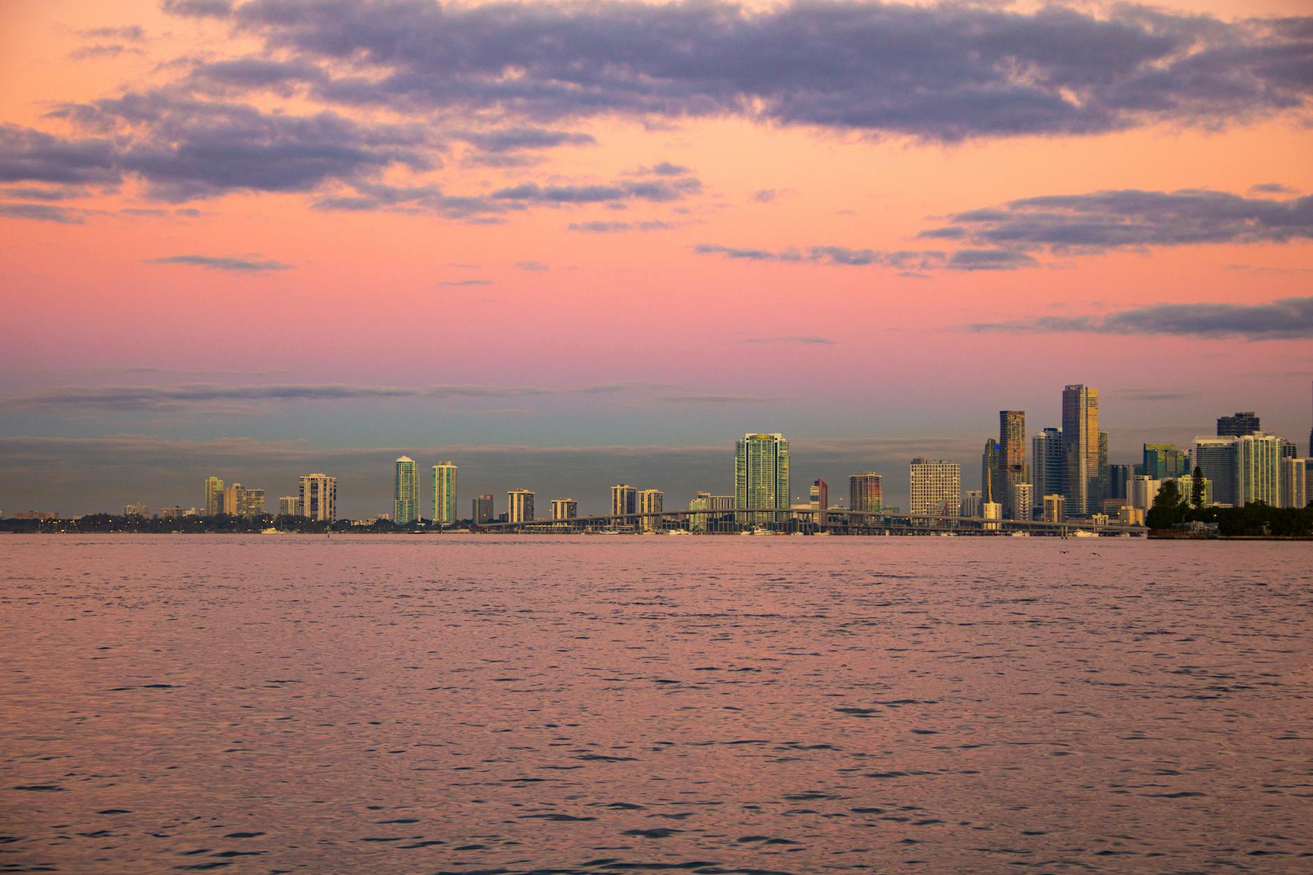 Key Biscayne Miami sunrise from the eastern beaches is unobstructed by buildings