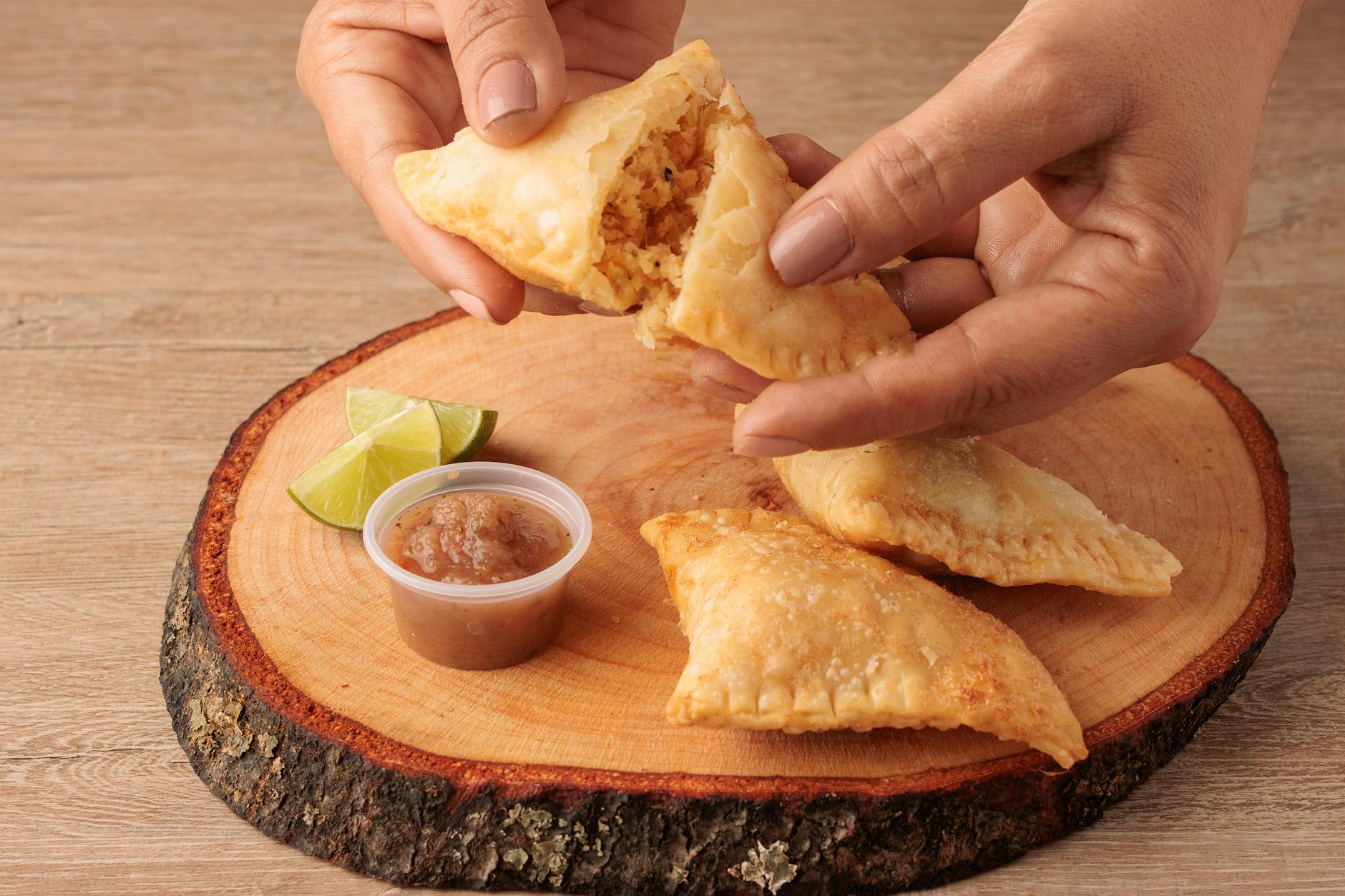 Golden Colombian empanadas served at a Miami restaurant
