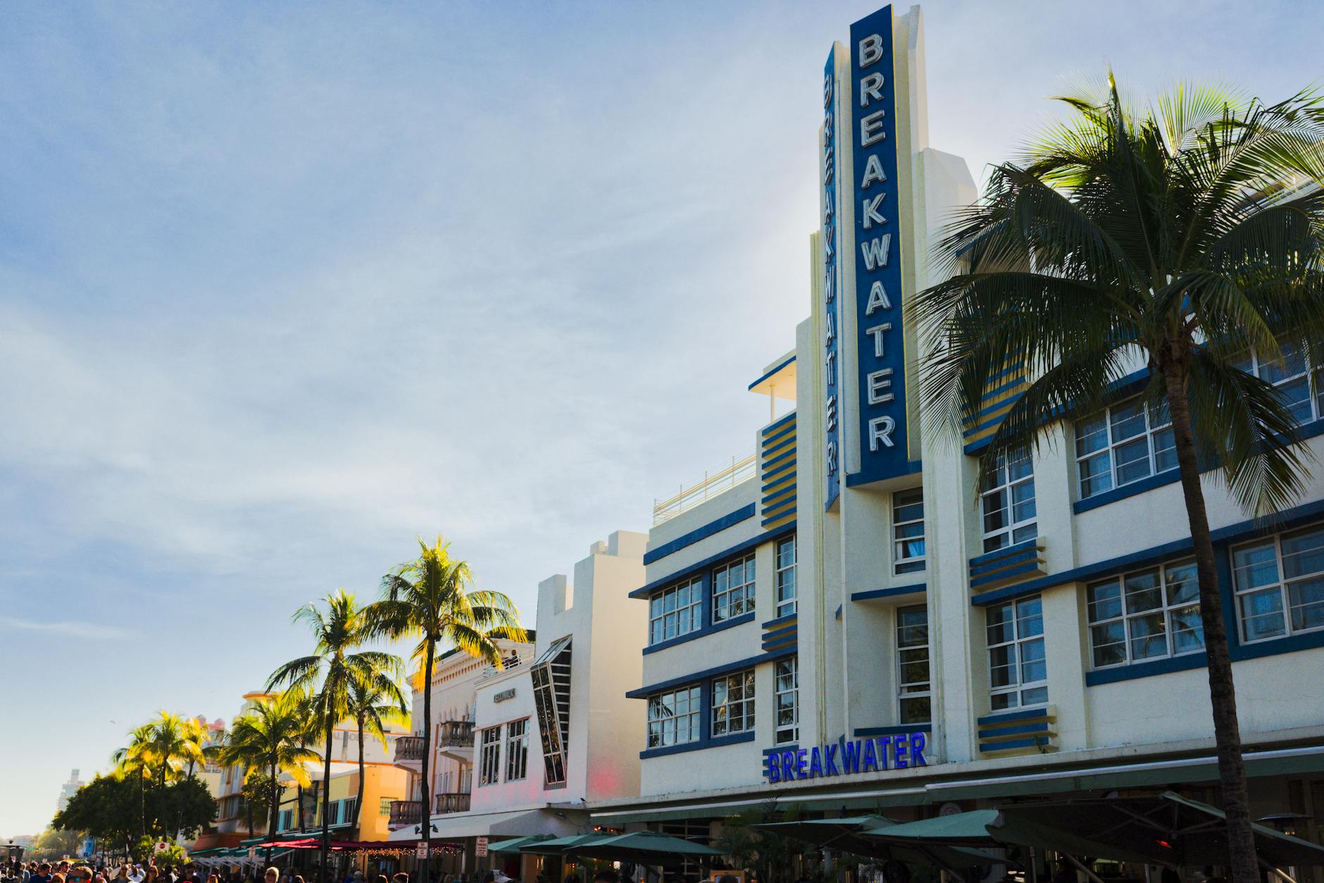 Pastel Art Deco buildings along Ocean Drive in Miami Beach