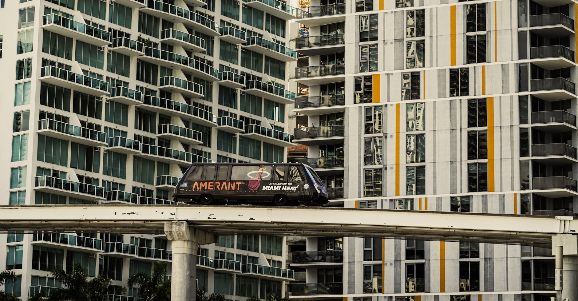 Miami Metromover public transit in downtown
