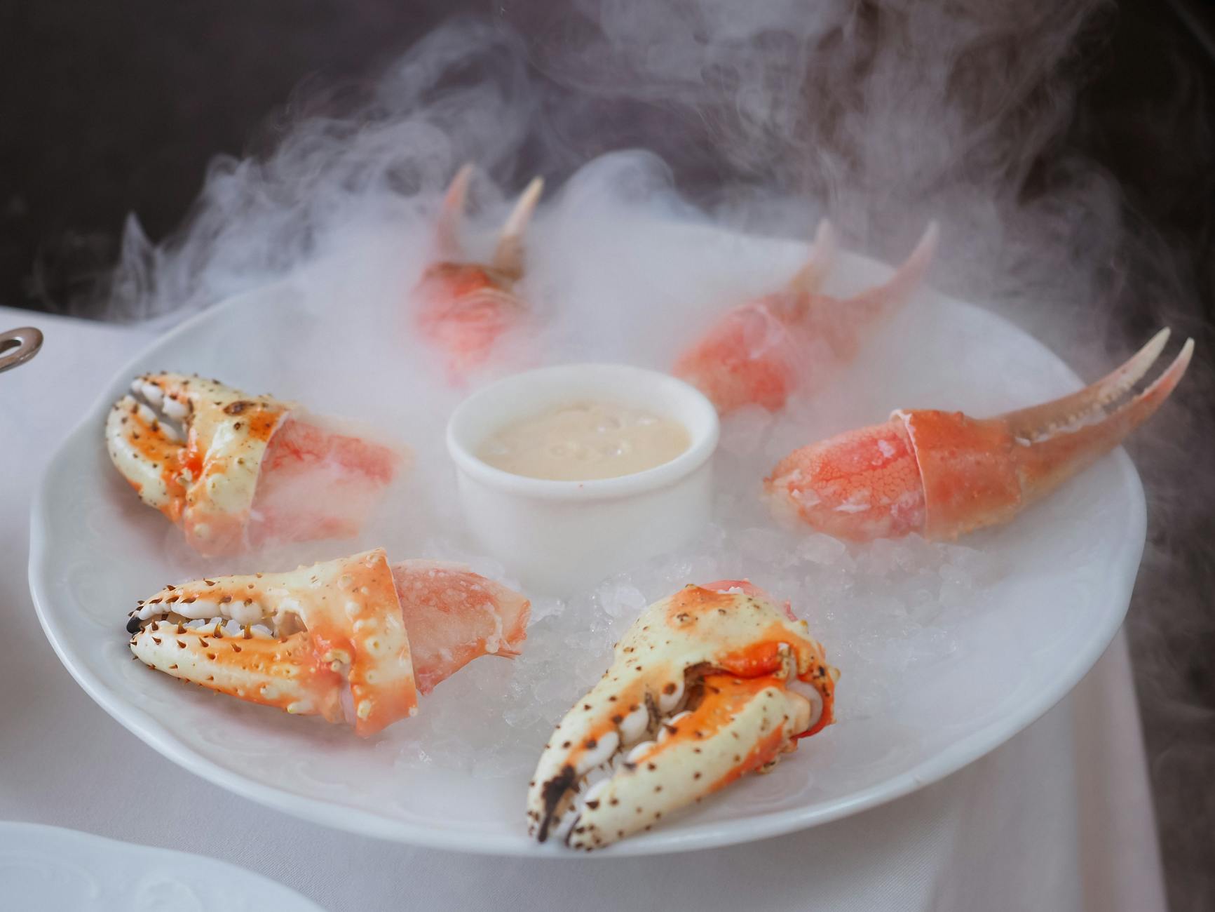Fresh Florida stone crab claws at a Miami seafood restaurant