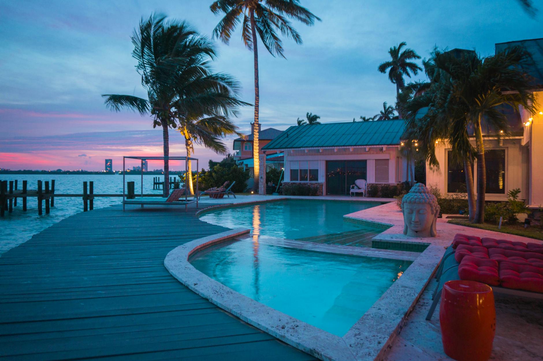 Luxury hotel pool overlooking the South Beach ocean