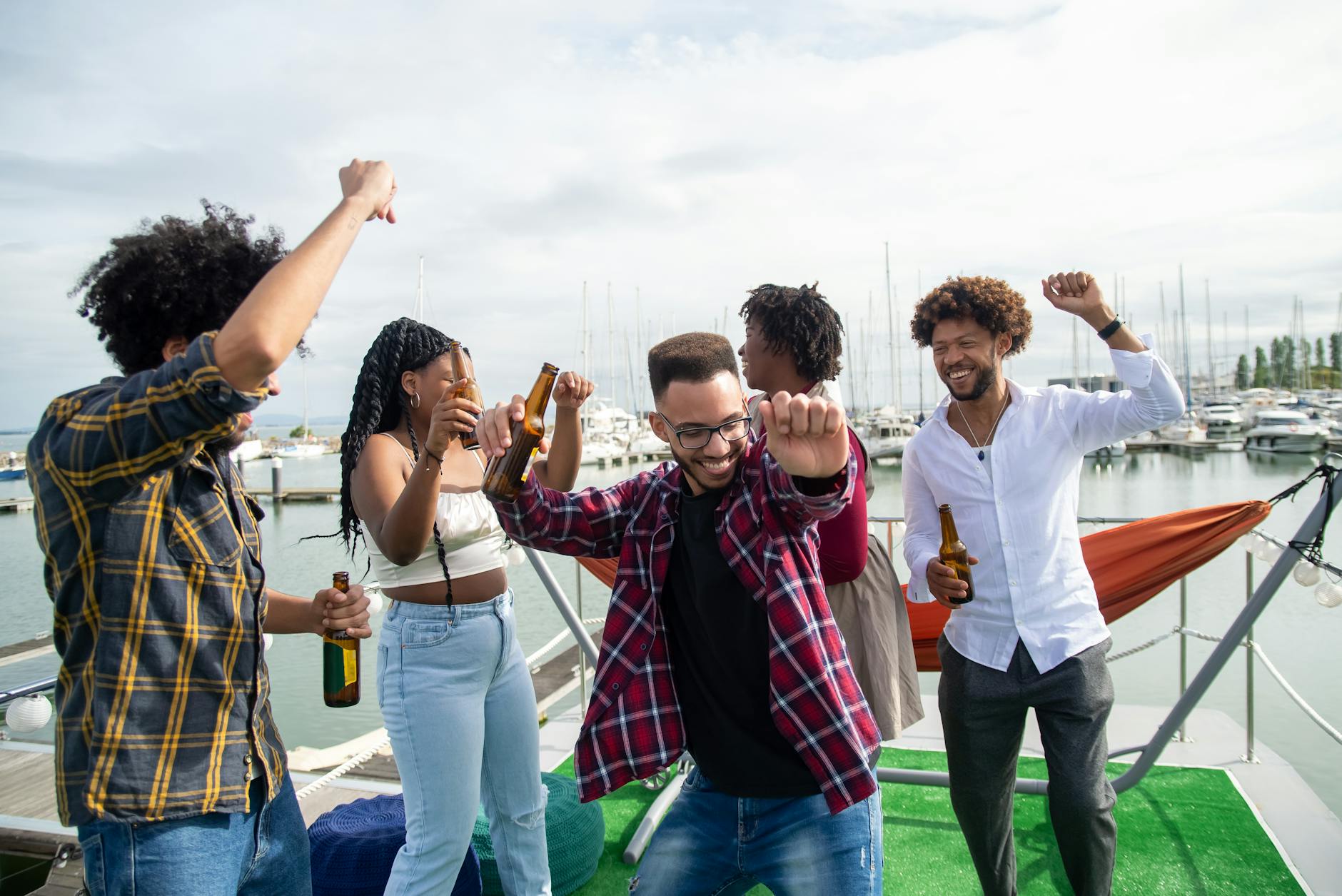 Party boat cruise with guests dancing on Miami's Biscayne Bay