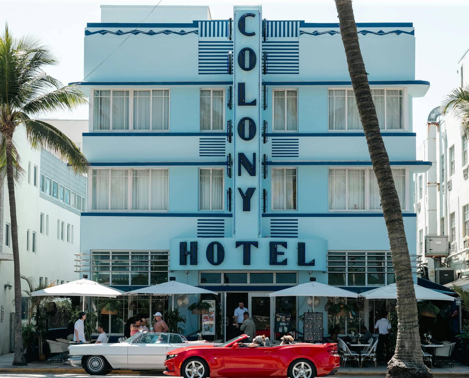 Luxury Art Deco hotel pool in South Beach Miami