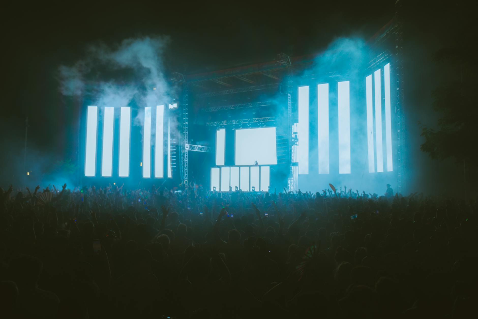 Electronic music festival crowd and stage in Miami