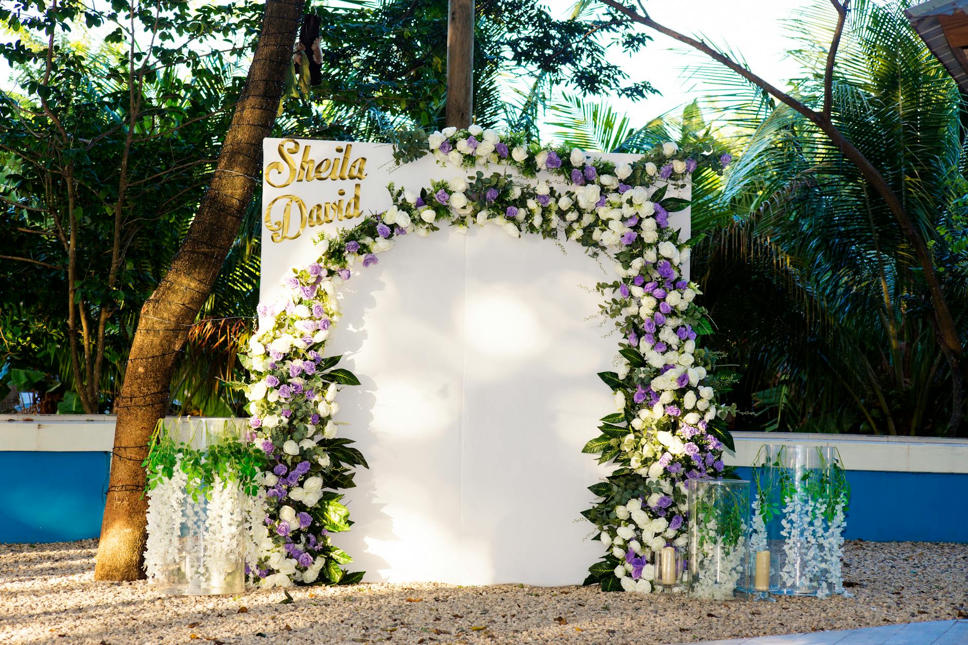 destination wedding miami arch flowers