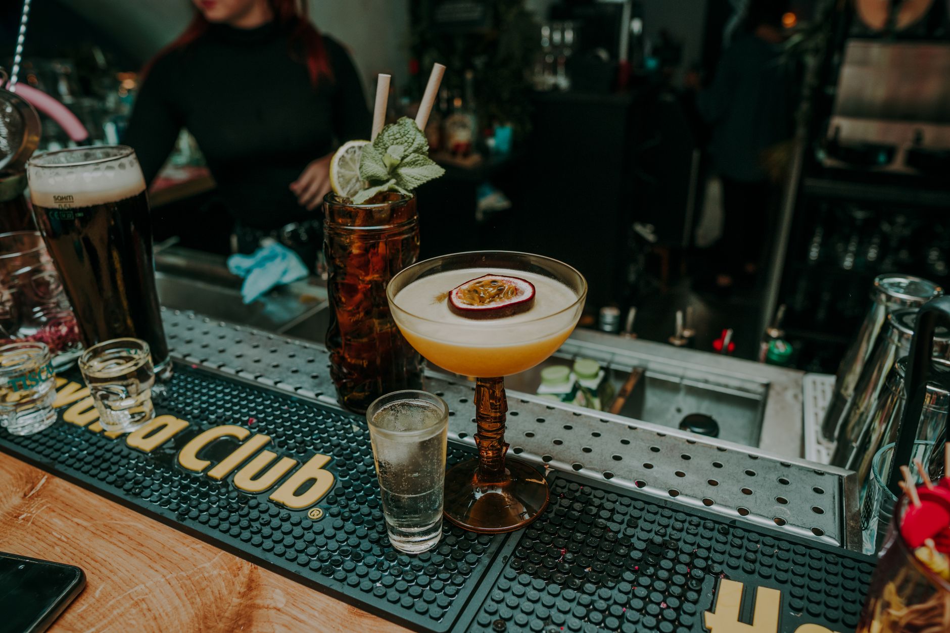 Craft cocktails on a bar at a Miami lounge
