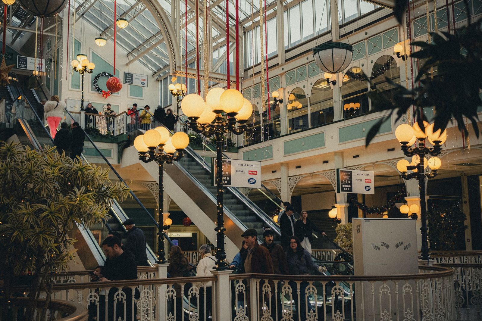 shopping mall atrium with stores over several levels