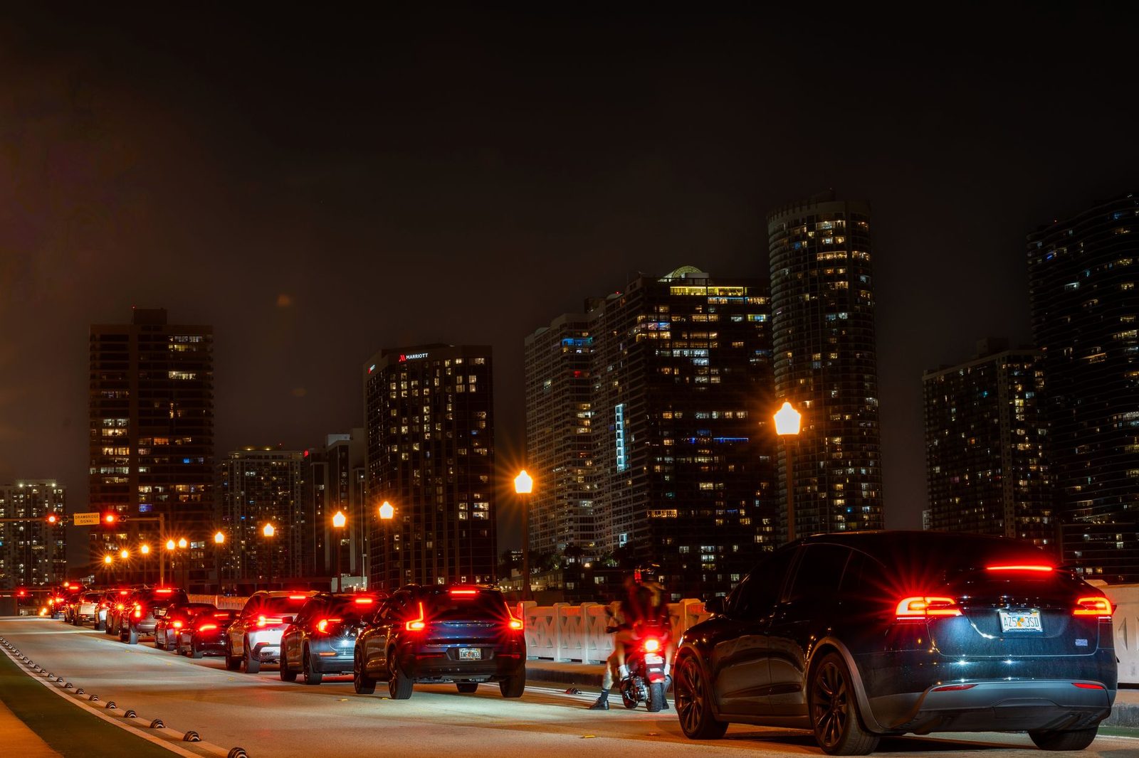 traffic on a miami road at night