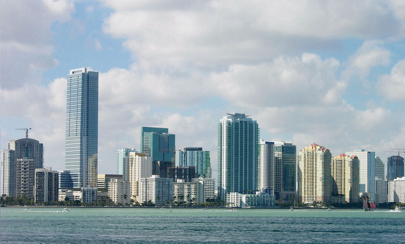 The Brickell waterfront skyline seen from Biscayne Bay