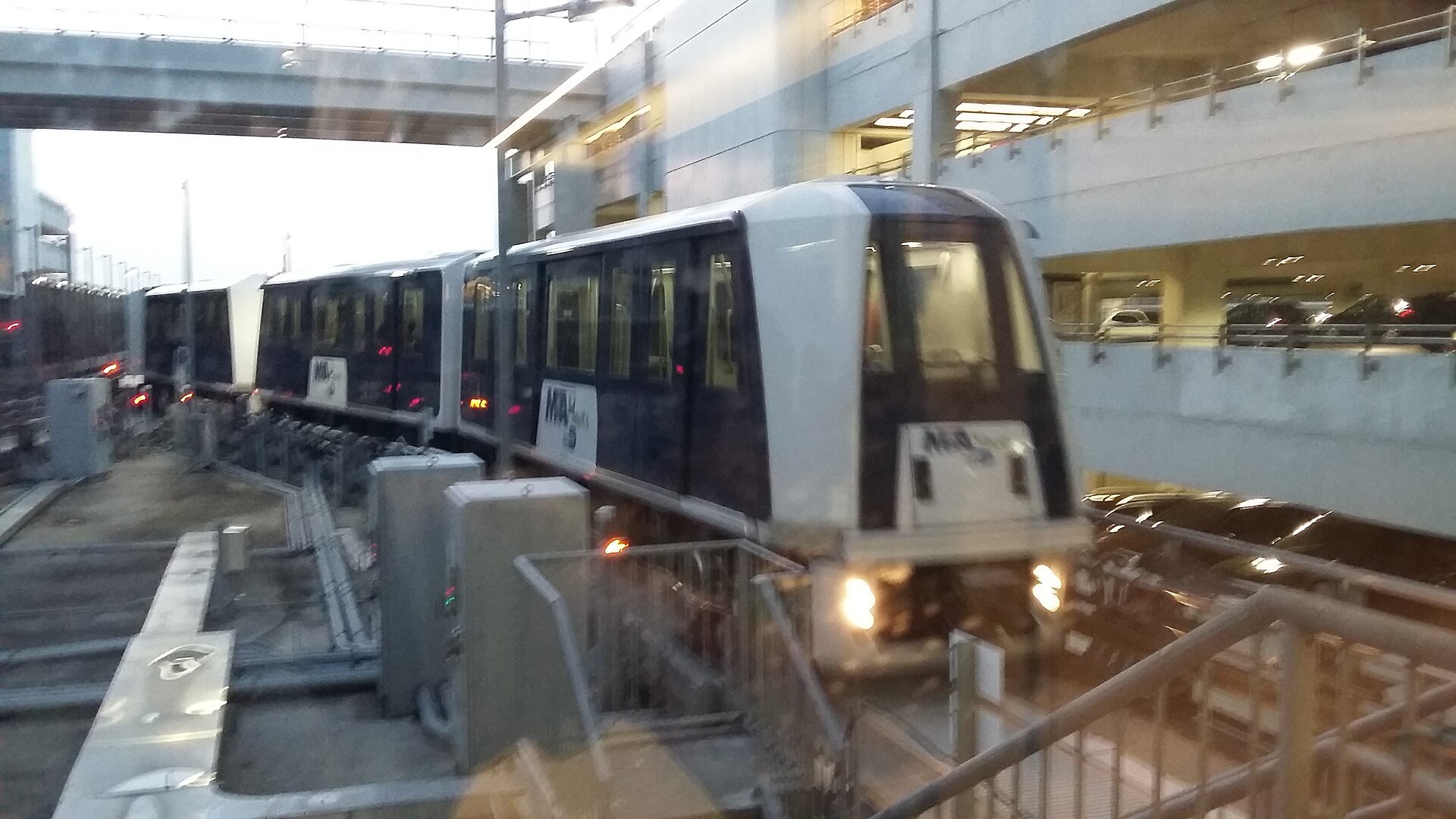 A MIA Mover automated train arriving at the airport station